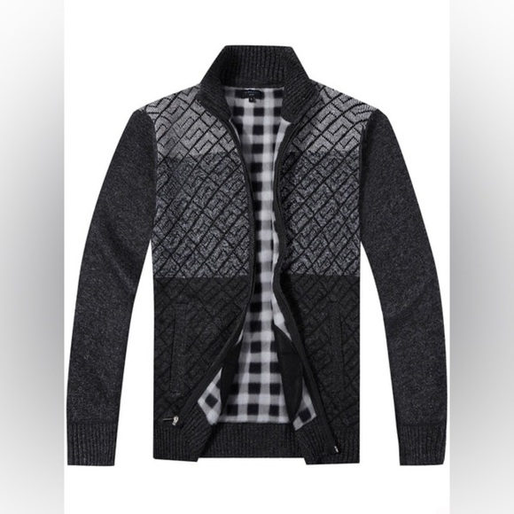 Gioberti Knitted Full Zip Block Design Cardigan Sweater Soft Brushed Flannel XL - Picture 1 of 13